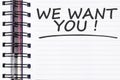 We want you words on spring note book Royalty Free Stock Photo