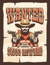 Wanted Bearded cowboy with guns vintage poster Royalty Free Stock Photo