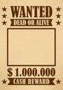 Wanted. Dead or alive. Cash reward. Grunge vector poster.