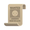 Wanted dead or alive icon. Vintage western poster with cowboy smiley face. Vector illustration Royalty Free Stock Photo