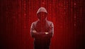 Wanted Hacker is Coding Virus Ransomware Using Abstract Binary Code. Cyberattack, System Breaking and Malware Concept. Royalty Free Stock Photo