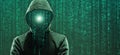Wanted Hacker is Coding Virus Ransomware Using Abstract Binary Code. Cyberattack, System Breaking and Malware Concept. Royalty Free Stock Photo