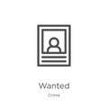 wanted icon vector from crime collection. Thin line wanted outline icon vector illustration. Outline, thin line wanted icon for