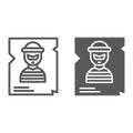 Wanted line and glyph icon, police and reward, poster sign, vector graphics, a linear pattern on a white background. Royalty Free Stock Photo