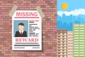 Wanted man paper poster. Missing announce Royalty Free Stock Photo