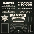 Wanted ornaments. Country vintage western saloon tattoos pattern and cowboy frame scroll elements on dark background