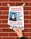 Wanted person paper poster. Missing announce Royalty Free Stock Photo