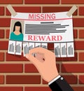 Wanted person paper poster. Missing announce