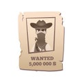 Wanted placard. poster with bandit with masked face wanted. Vector illustration Royalty Free Stock Photo