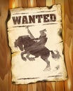 Wanted poster with american indian silhouette on horseback