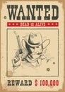 Wanted poster.Vector western illustration with bandit man and gun Royalty Free Stock Photo