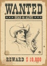 Wanted poster.Vector western illustration with bandit man in mask and gun Royalty Free Stock Photo