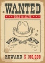 Wanted poster.Vector western illustration with guns and cowboy hat Royalty Free Stock Photo