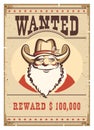 Wanted poster Santa Claus in cowboy hat on old paper card Royalty Free Stock Photo