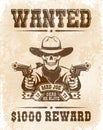 Wanted poster with skull cowboy with guns