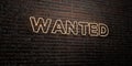 WANTED -Realistic Neon Sign on Brick Wall background - 3D rendered royalty free stock image