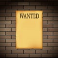 Wanted reward western poster on a brick wall Royalty Free Stock Photo