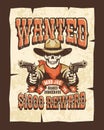 Wanted western poster with skull bandit with pistols Royalty Free Stock Photo