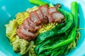 Wanton Mee, meal in the Chinatown hawker center in Singapor Royalty Free Stock Photo