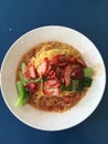 Wanton noodles with bbq char siew and vegetables Royalty Free Stock Photo