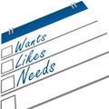 Wants Likes Needs Royalty Free Stock Photo