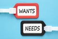 Wants and needs written on luggage tags