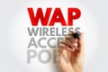 WAP Wireless Access Point concept image showing bold text and hand marker for wifi, router, connection, and internet distribution Royalty Free Stock Photo