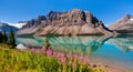 Waputik Range reflecting on Bow Lake, Banff National Park, Alberta Canada Royalty Free Stock Photo