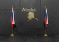 War for Alaska, Russia and USA,  Flag of Russia and map Alaska , the struggle for Alaska,  Russia USA, world war crisis concept, Royalty Free Stock Photo