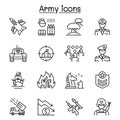 War & army icons set in thin line style