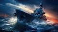 War concept, Battle scene at sea, Naval warships, Boats in an active combat zone, Battleships in the navy, Military at sea Royalty Free Stock Photo