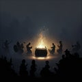 War Concept. Military silhouettes fighting scene on war fog sky background, World War Soldiers Silhouettes Bel generative AI