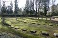 War graves from the First World War at the Cologne South Cemetery in Cologne. Square tombstones arranged in round semi-arches