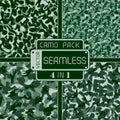 War green forest camouflage pack 4 in 1 seamless vector pattern. Can be used for wallpaper, pattern fills, web page background, su Royalty Free Stock Photo