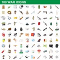 100 war icons set, cartoon style Royalty Free Stock Photo