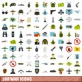 100 war icons set, flat style Royalty Free Stock Photo