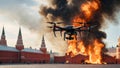 War Imagery - Kremlin in Flames after Drone Attack, created with Generative AI technology