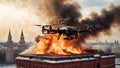 War Imagery - Kremlin in Flames after Drone Attack, created with Generative AI technology