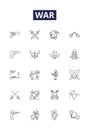 War line vector icons and signs. strife, combat, battle, aggression, hostility, discord, confrontation, struggle outline