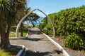 The war memorial garden with whale bone arches in Kaikoura, New Zealand