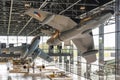 In this war museum in Soesterberg several fighter jets hang in a row one after the other