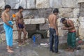 War refugees wash up on the beach. Many refugees come from Turkey in an inflatable boats. Royalty Free Stock Photo