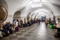 War of Russia against Ukraine. Bomb shelter at metro station Royalty Free Stock Photo