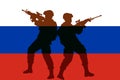 War in Russia, flag of Russia with the shadow of soldiers, War between Russia and Ukraine, Russia Ukraine in world war crisis