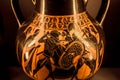 War scene on amphora from Ancient Greece, made in 520 BC, saved inside Kunsthistorisches Museum Royalty Free Stock Photo