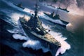 War ships campaign on the sea, military force, war over seas, Generative Ai