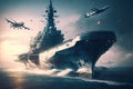 War ships campaign on the sea, military force, war over seas, Generative Ai