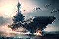 War ships campaign on the sea, military force, war over seas, Generative Ai