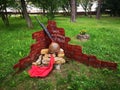 War statue gun Helmet in Belarusia park Royalty Free Stock Photo