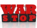 WAR STOP concept red on black toy blocks Royalty Free Stock Photo
